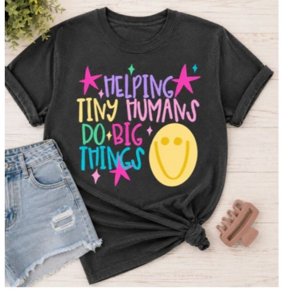Helping Tiny Humans Do Big Things Shirt – Preppy Teacher Graphic Tee, Size S
